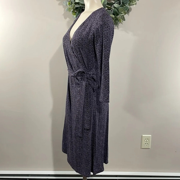 Talbots Petites Faux Wrap 3/4 Sleeve Dress Black Purple P - Picture 4 of 16